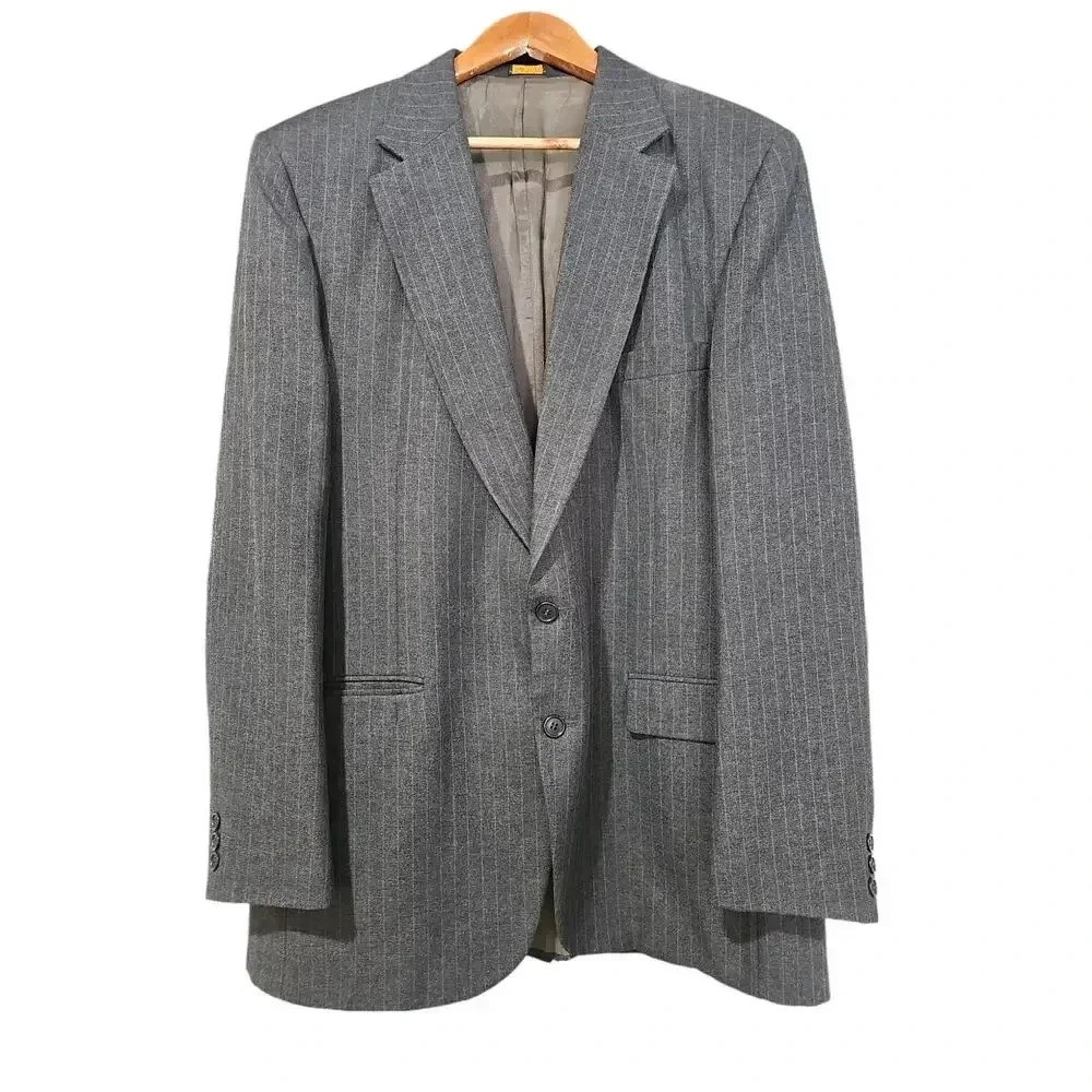 Highland Park Men's Single-Breasted Blazer Black Pinstripe Size 44L